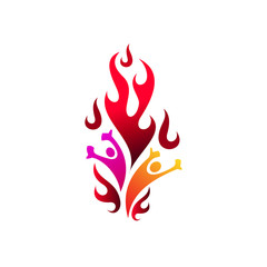 Human social logos with fire, danger icon