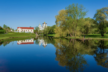 Pskov river, view of Trinity Cathedral