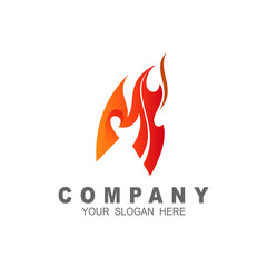 Logo letter m with fire, fire and letter m design template