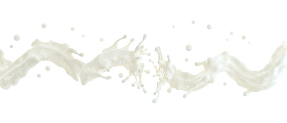 White liquid fresh milk or yogurt waves splashes isolated. Glossy shining milk, almond milk, soy, oat milk, yogurt,cream, shampoo, cosmetic soap, white paint waves. Liquid splashing. 3D