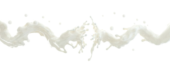 White liquid fresh milk or yogurt waves splashes isolated. Glossy shining milk, almond milk, soy, oat milk, yogurt,cream, shampoo, cosmetic soap, white paint waves. Liquid splashing. 3D