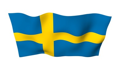 The flag of Sweden. Official state symbol of the Kingdom of Sweden. A blue field with a yellow Scandinavian cross that extends to the edges of the flag. 3d illustration