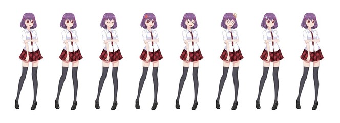 Anime manga schoolgirl plaid red skirt tie pattern