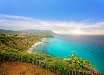 Capo Vaticano Ricadi Promontory in Calabria at sunset - Jagged coastline, azure sea and sandy beaches - Calabria, Italy