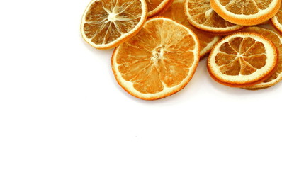 Dried orange slices isolated on white background.