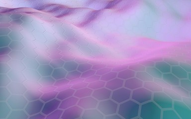 Colorful honeycomb with a gradient color on a light background. Perspective view on polygon look like honeycomb. Wavy surface. Isometric geometry. 3D illustration