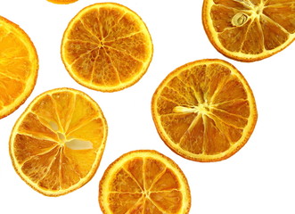 Fototapeta na wymiar Dried orange slices isolated on white background.