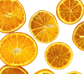 Dried orange slices isolated on white background.