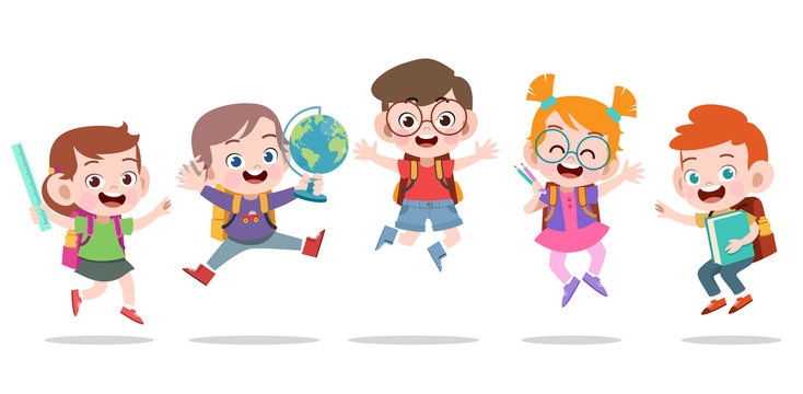 happy kids jumping vector illustration isolated