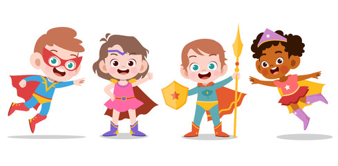 superhero kids vector illustration isolated