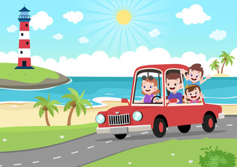 happy family vacation vector illustration