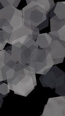 Multicolored gray translucent hexagons on dark background. Vertical image orientation. 3D illustration