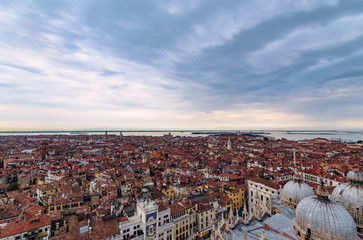 Panoramic aerial cityscape of, Venice in dramatic sunset