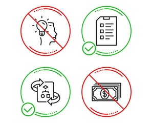 Do or Stop. Technical algorithm, Idea and Checklist icons simple set. Payment sign. Project doc, Professional job, Data list. Finance. Education set. Line technical algorithm do icon. Vector
