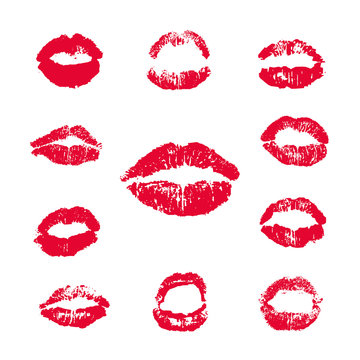 Female Lips Lipstick Kiss Print Set