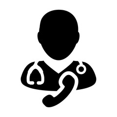 Patient consultation icon vector male doctor person profile avatar with stethoscope and phone for medical health care consultation in glyph pictogram illustration