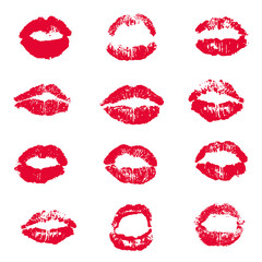 Red Lips Lipstick Kiss Print Set White background