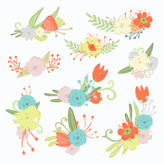 Vector spring flowers set isolated on a white background hand draw doodle collection