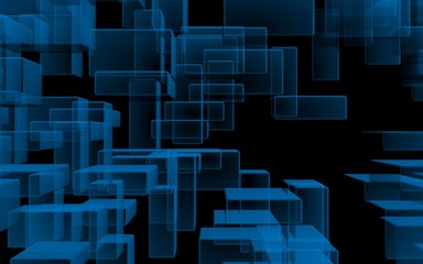 Blue and dark abstract digital and technology background. The pattern with repeating rectangles. 3D illustration