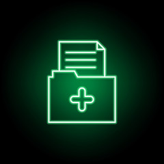 Medical folder icon in neon style. Element of medicine illustration. Signs and symbols icon can be used for web, logo, mobile app, UI, UX
