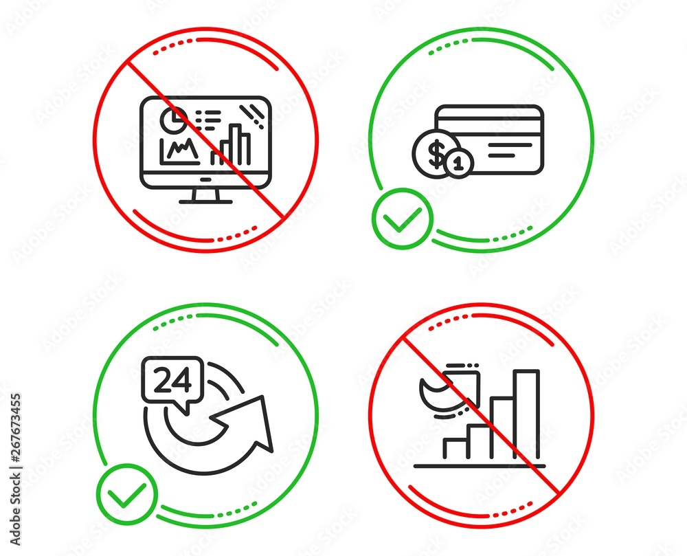 Poster do or stop. analytics graph, payment method and 24 hours icons simple set. growth chart sign. growth