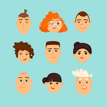 Avatars of children, children's faces, portrait. Flat design vector illustration.