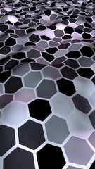 Honeycomb with a gradient color. Perspective view on polygon look like honeycomb. Wavy surface. Isometric geometry. 3D illustration