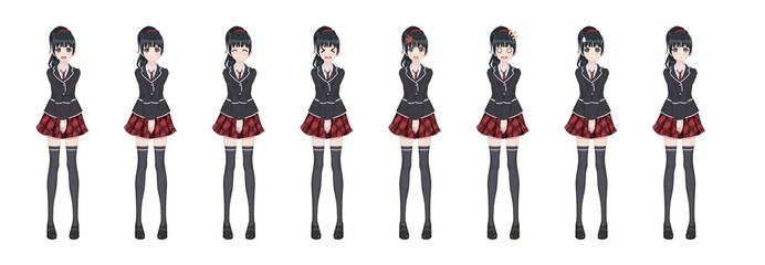 Fototapeta premium Anime manga student girl in blazer and red skirt
