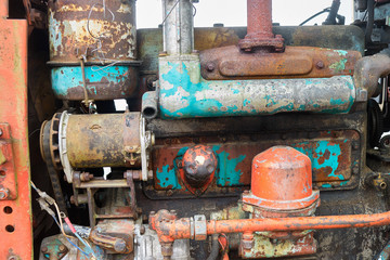 Details of an old tractor close up