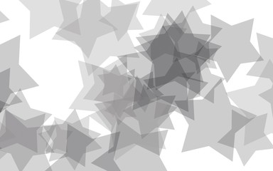 Gray translucent stars on a white background. Gray tones. 3D illustration