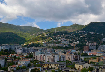 Fototapeta na wymiar View on the mountain part of Bastia city, Corsica, France