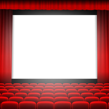Cinema Screen With Red Curtain