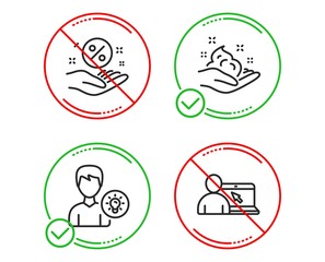 Do or Stop. Person idea, Loan percent and Skin care icons simple set. Online education sign. Lamp energy, Discount hand, Hand cream. Internet lectures. People set. Line person idea do icon. Vector