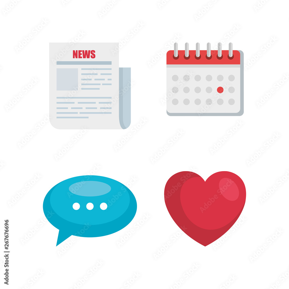 Poster set of digital data with news documents and chat bubble