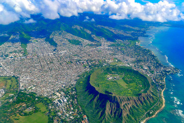 Diamond head Oahu aerial view