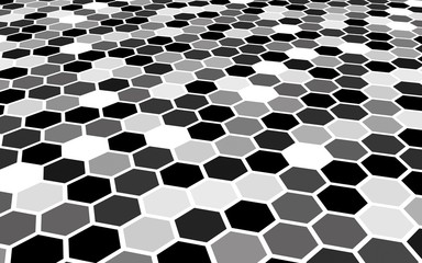 Honeycomb gray colored. Perspective view on polygon look like honeycomb. Isometric geometry. 3D illustration