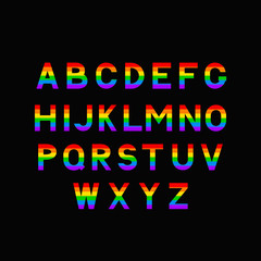 Rainbow vector alphabet. LGBT community typeface. Gay pride sans serif font. Latin uppercase symbols. Colorful letters of English alphabet A-Z. Easy to edit template for your designs.