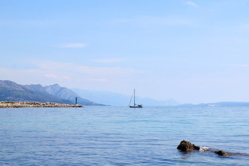 Fototapeta na wymiar Adriatic Sea and beach in Split, Croatia. Split is popular summer travel destination.