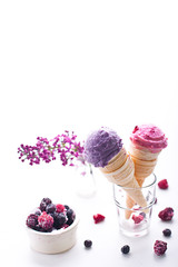 Waffle cones with ice cream