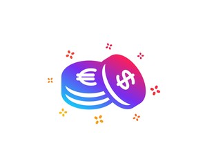 Coins money icon. Banking currency sign. Euro and Dollar Cash symbols. Dynamic shapes. Gradient design savings icon. Classic style. Vector