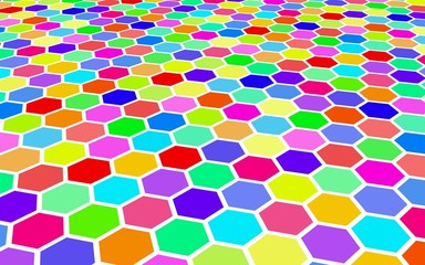 Honeycomb multi-colored. Perspective view on polygon look like honeycomb. Isometric geometry. 3D illustration