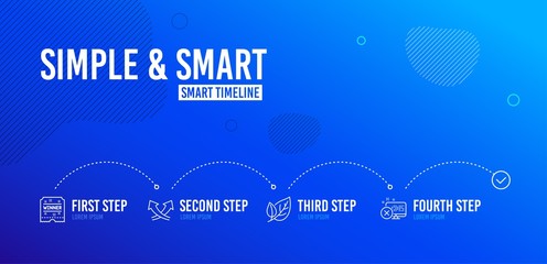 Infographic timeline. Leaf, Winner ticket and Intersection arrows icons simple set. Reject access sign. Ecology, Carousels award, Exchange. Delete device. 4 steps layout. Line leaf icon. Vector