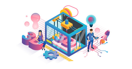 3D printing vector illustration. Isometric plastic product DIY tech concept © VectorMine