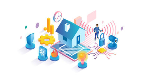 Smart home isometric vector illustration. Automated house system management