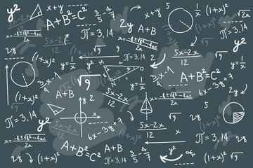 Math chalkboard vector illustration. Physics solving equation board mess.. - obrazy, fototapety, plakaty