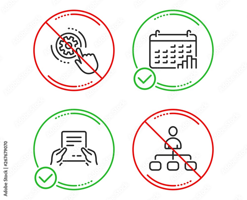 Poster do or stop. cogwheel settings, calendar graph and receive file icons simple set. management sign. en