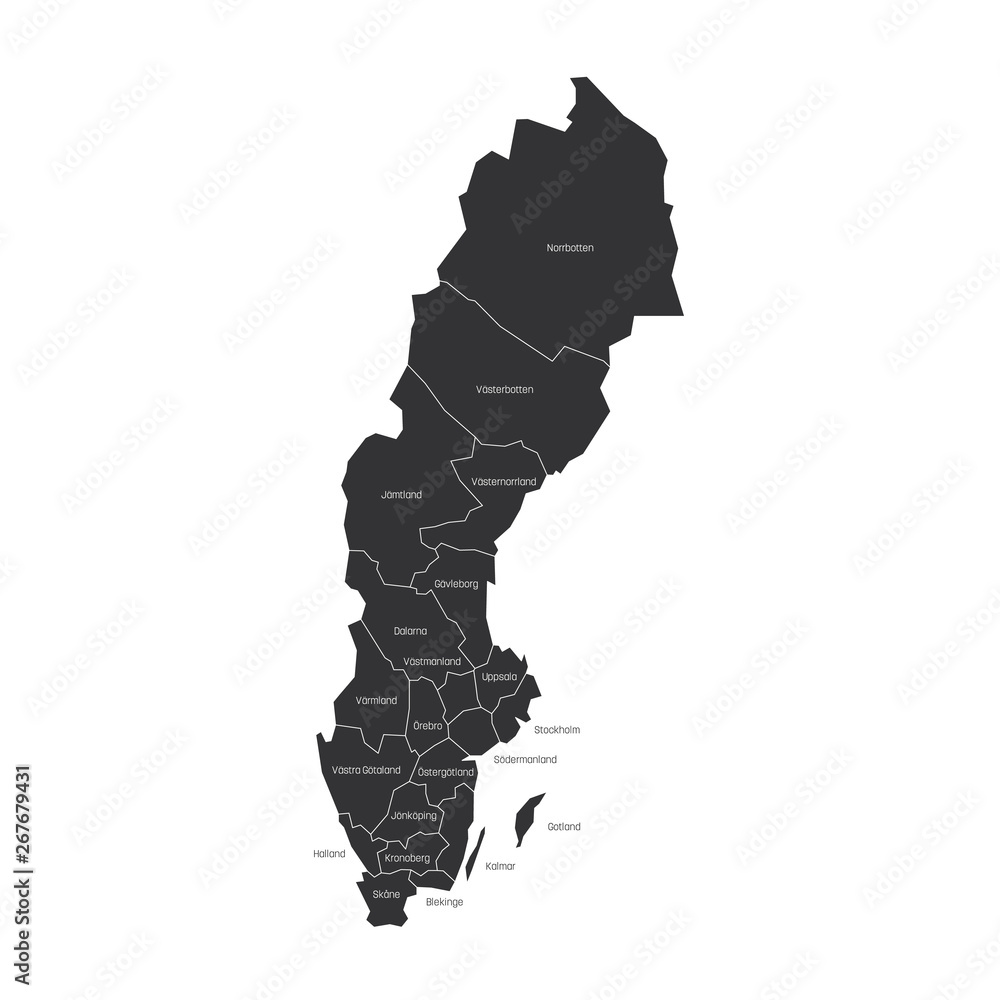 Wall mural counties of sweden. map of regional country administrative divisions. colorful vector illustration - Wall murals