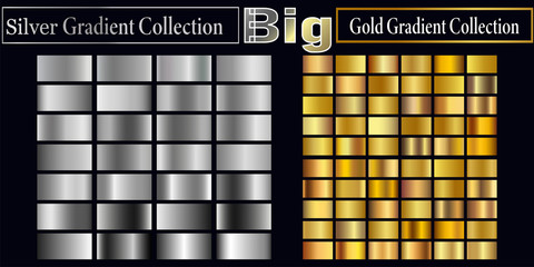 Gold, silver gradient, pattern, template. Set of colors for design, collection of high quality gradients. Gold silver gradient background vector icon texture metallic illustration for frame.
