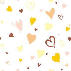 Seamless pattern of handwritten hearts creating a chaotic pattern. Imitation of drawing with a stiff brush template of hearts. Vector template for romantic design.