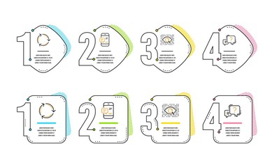 Smartphone notification, Recycling and Artificial intelligence icons simple set. Question mark sign. Chat message, Reduce waste, Find data. Quiz chat. Technology set. Infographic timeline. Vector